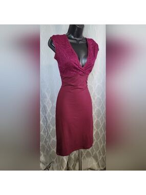 Capella Apparel | Burgundy Midi Dress with Lace Details